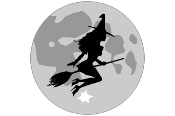 A Silhouette of a Witch Riding a Broomstick, Surrounded by a Moonlit Sky