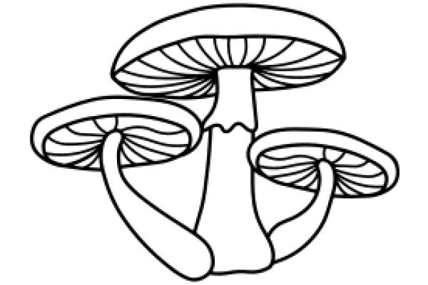 Simplistic Line Drawing of a Mushroom and Two Fans