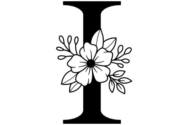 Monochrome Flower Bouquet with Letter 'I' in the Center