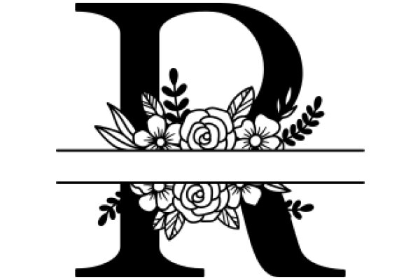 Monochrome Artwork: A Stylized Letter 'R' with Floral Accents