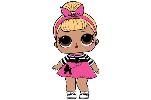 Stylish Cartoon Girl with Pink Dress and Blonde Hair