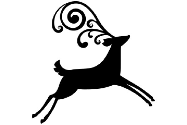 Elegant Black Silhouette of a Deer with a Swirling Antler