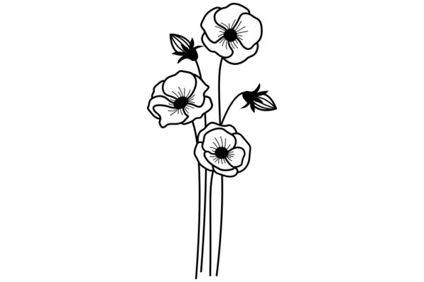 Line Drawing of Flower Stems with Flower Buds