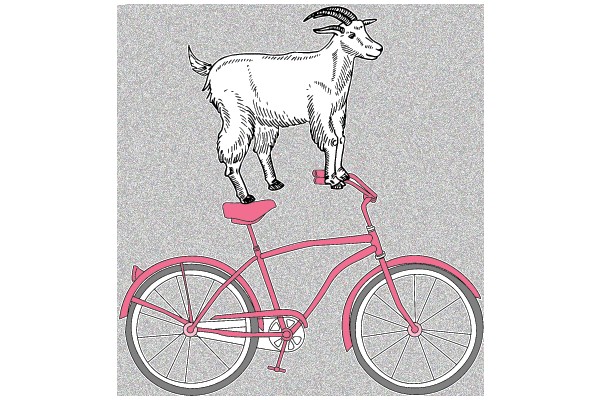 A Playful Illustration of a Goat Riding a Bicycle