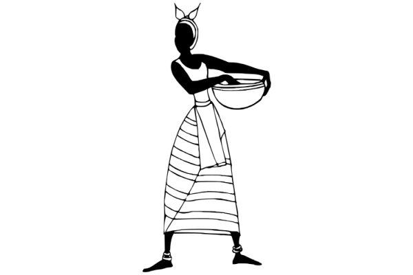 A Silhouette of a Woman in a Dress, Holding a Bowl