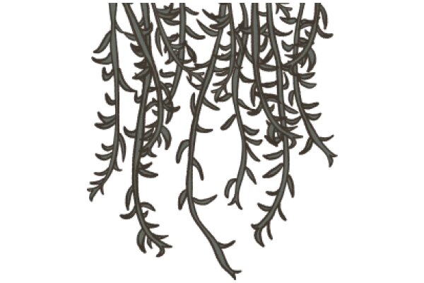 Stylized Illustration of a Plant with Curved Branches and Leaves