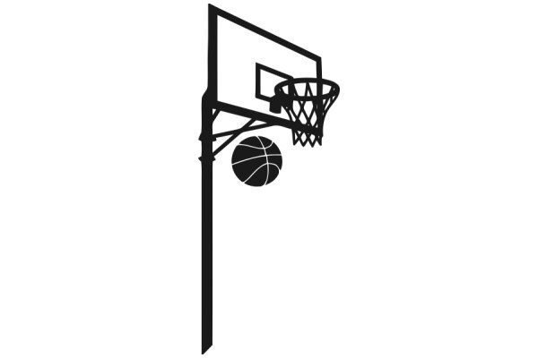 Silhouette of a Basketball Goal and Ball