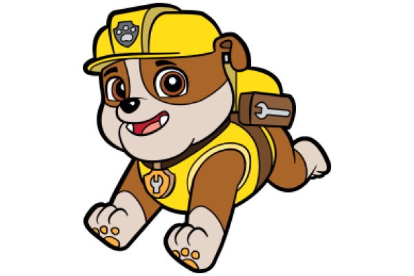 A Cute Cartoon Dog in a Construction Hat and Vest