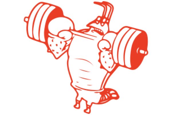 A Playful Red and White Illustration of a Cartoon Character Lifting Dumbbells