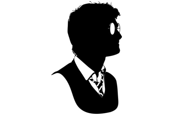 Silhouette of a Man in a Suit and Tie with Round Glasses