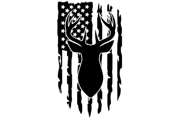 Striking Silhouette of a Deer's Head and Stars and Stripes Flag