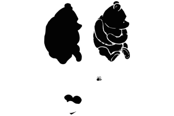 A Silhouette of a Bear and a Pig, Set Against a White Background