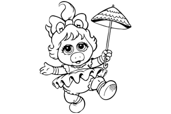 Whimsical Cartoon: A Playful Piggy with a Umbrella