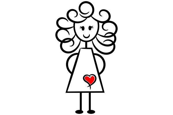 A Stylized Cartoon of a Girl with a Heart on Her Dress