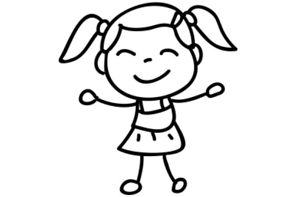 A Simple Line Drawing of a Happy Girl with Pigtails