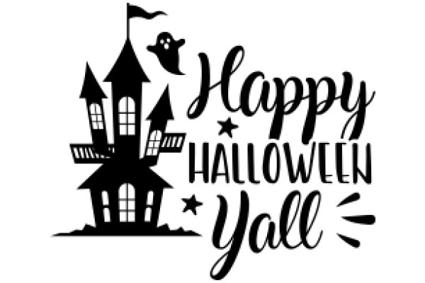 Happy Halloween: A Festive Silhouette of a Haunted House and a Ghost