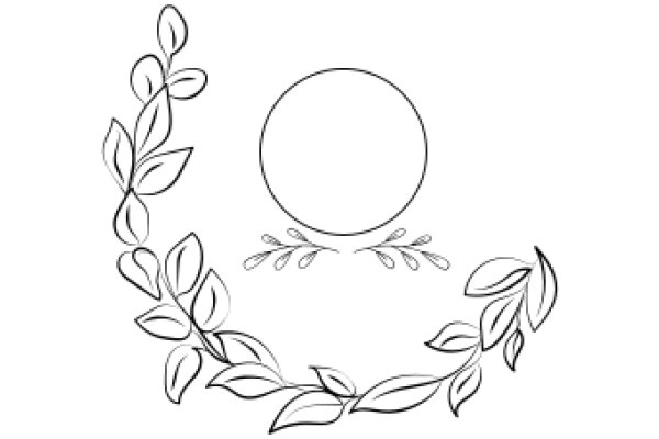 A Simple Line Drawing of a Wreath with a Circle in the Center