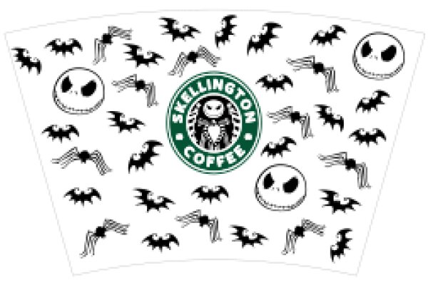 A Whimsical Collection of Halloween-Themed Starbucks Logos and Bat Decorations