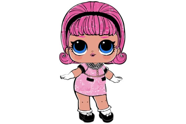 A Pink-Haired Cartoon Character with Blue Eyes and Black Shoes