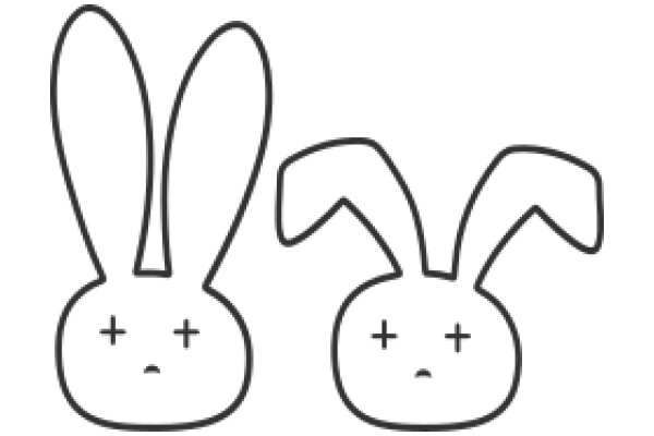 Simplistic Line Drawing of Two Bunny Ears and Two Bunny Bodies