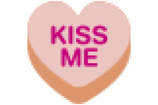 A Pink Heart with the Words 'Kiss Me' on It