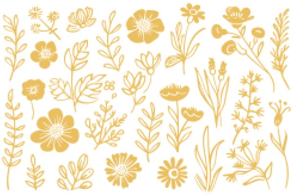 Golden Floral Illustration: A Collection of Nature's Beauty