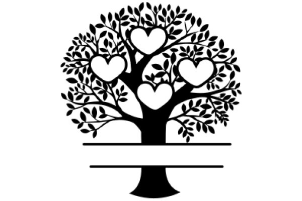 Silhouette of a Tree with Four Hearts