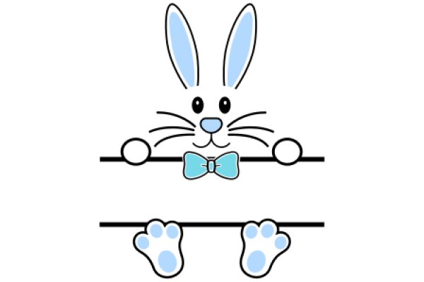 A Playful Easter Bunny with a Blue Bow and Paw Prints