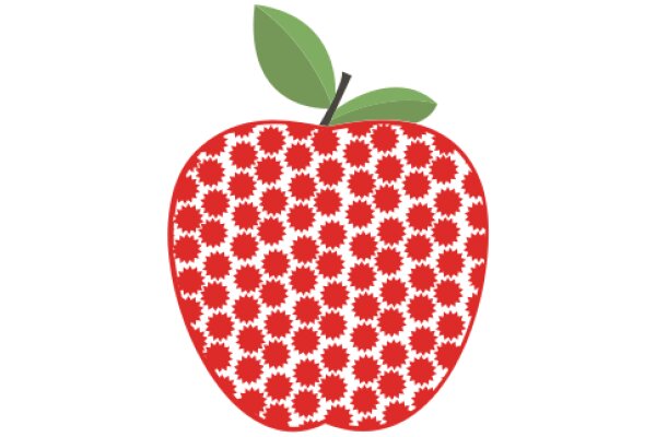 Vibrant Red Apple with a Green Leaf, Illustrated in a Stylized Pattern