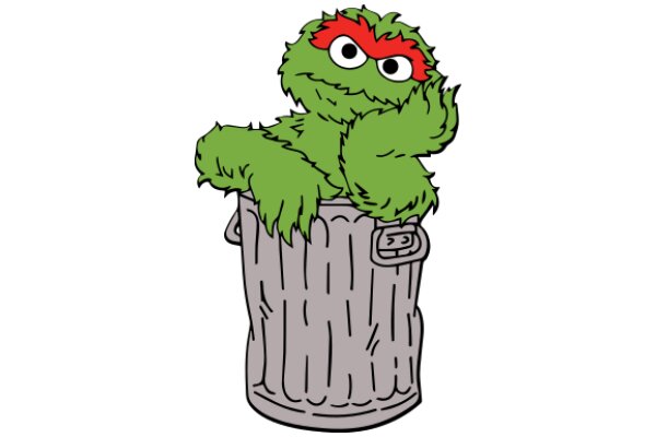 A Whimsical Scene: The Green Garbage Can with a Red Bandana-Wearing Character