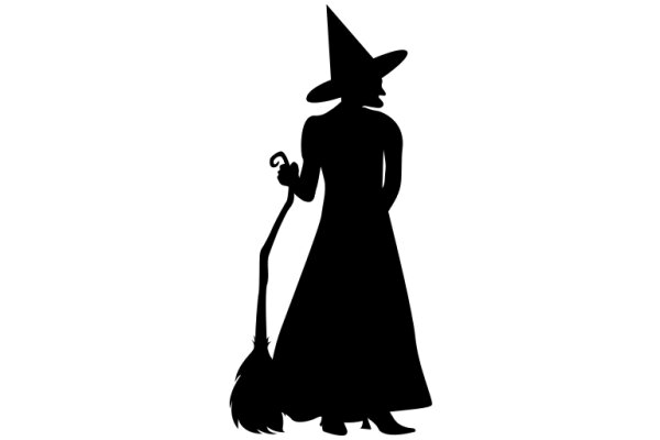 Silhouette of a Witch with a Broom