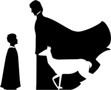 Silhouette of a Man, Woman, and Horse