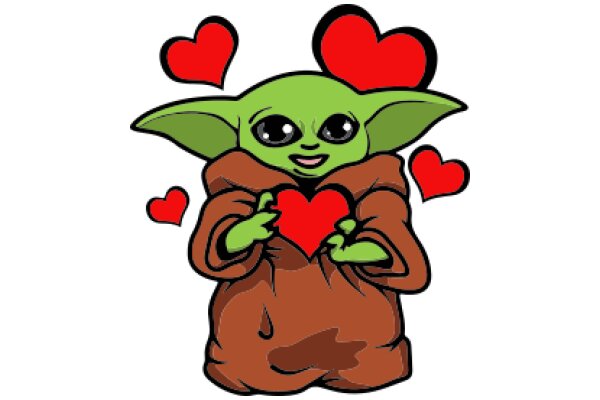 A Cute Cartoon of Yoda from Star Wars Holding a Heart