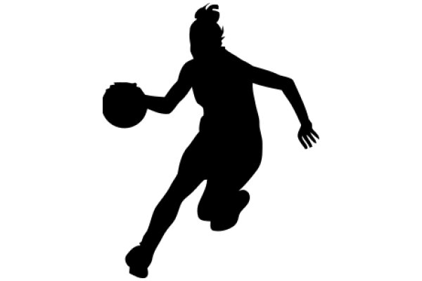 Silhouette of a Woman in Motion, Catching a Basketball