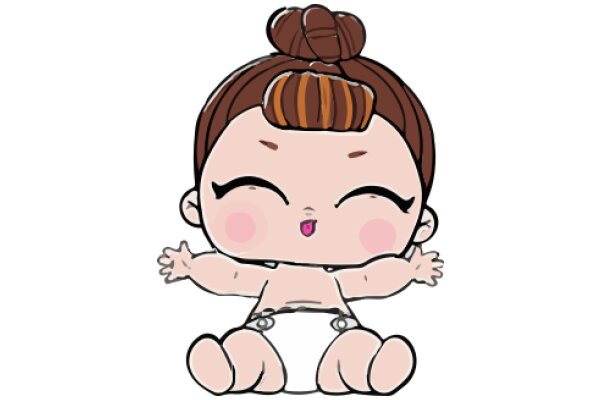 Adorable Cartoon Character with a Bun Hairdo