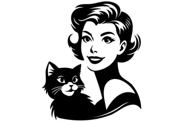 Stylish Illustration of a Woman and Her Cat