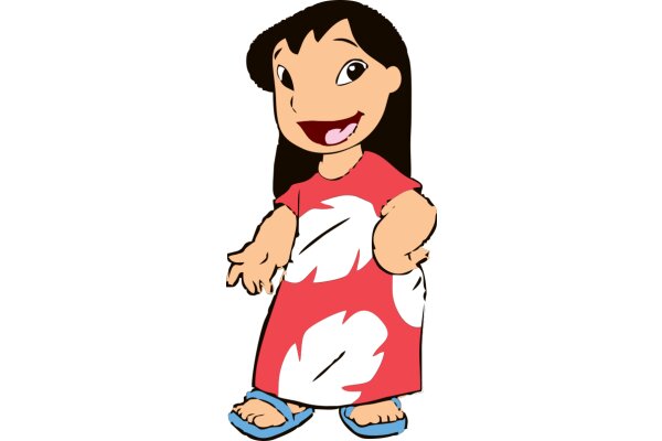 Lively Animation of a Girl in a Red Dress and Blue Flip Flops