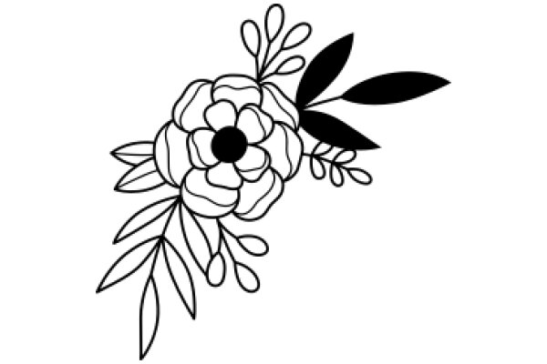 Stylized Flower with Leaves and a Flower Center, in