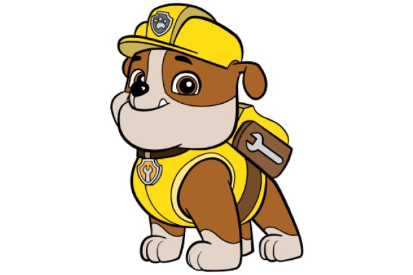 A Cute Cartoon Dog in a Construction Worker Outfit