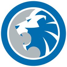 Stylized Lion Logo with Blue and Gray Colors