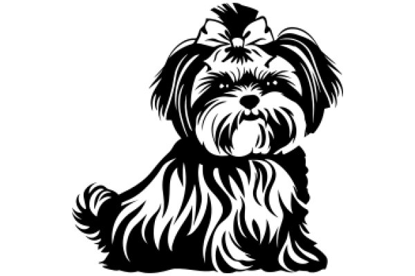 Stylized Illustration of a Shaggy Dog with a Bow