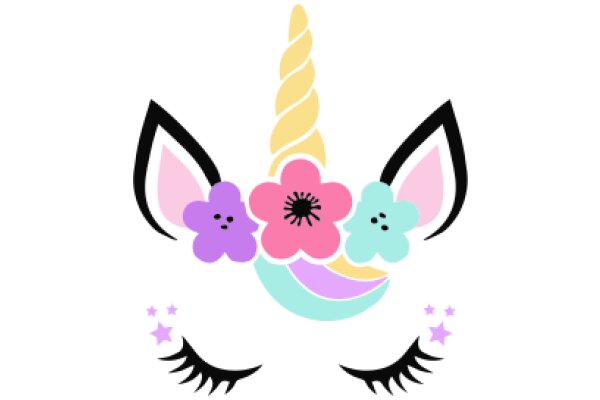 Whimsical Unicorn Design with Flower Accents and Eyelashes