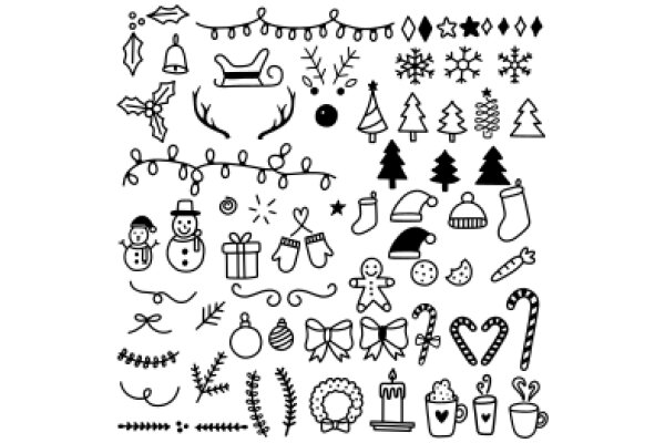 Holiday-Themed Illustrations: A Collection of Festive Symbols and Decorations