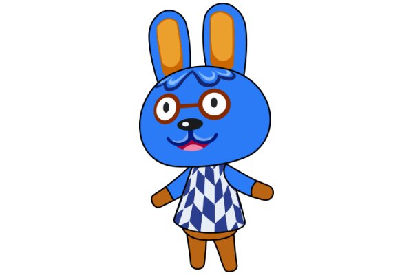 A Blue Bunny Cartoon Character with Glasses and a Checkered Shirt