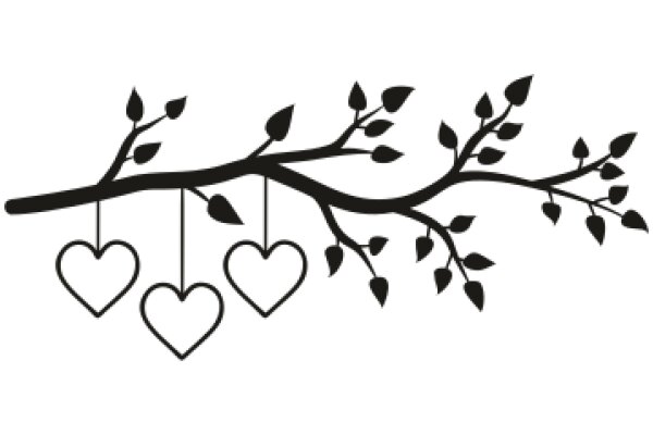 Silhouette of a Tree with Three Hearts Hanging from Its Branches