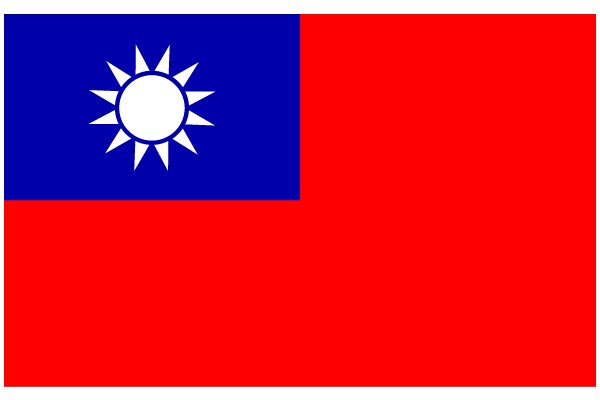 Vibrant Red and Blue Flag with a Sun Symbol