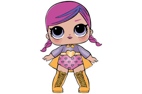 Stylish Cartoon Character: A Purple-Haired Girl with Yellow Boots and Pink Shorts