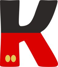 Vibrant Letter K with a Red Background and Yellow Dots