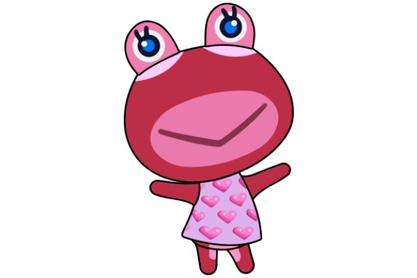 Adorable Cartoon Frog in a Pink Dress with Heart Patterns