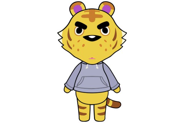 A Friendly Cartoon Tiger with a Purple Hoodie and a Determined Expression